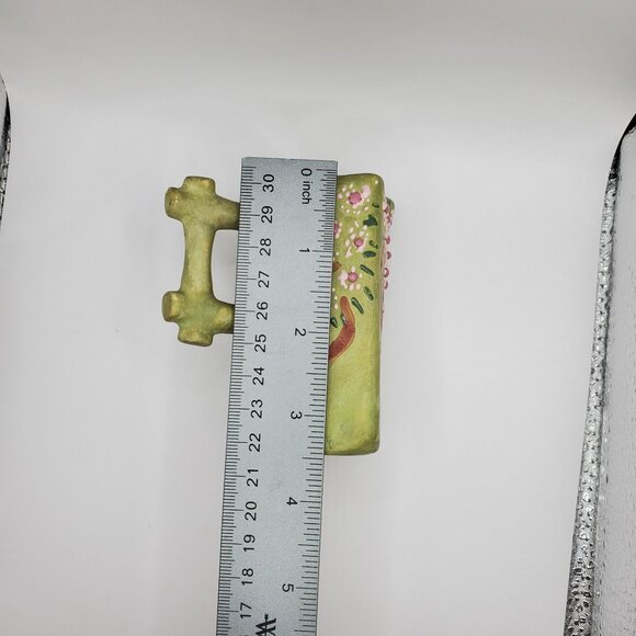 EHL 1960 Art Pottery Vase Planter Ceramic Vessel w/ Handle Green Floral Design - Picture 14 of 15